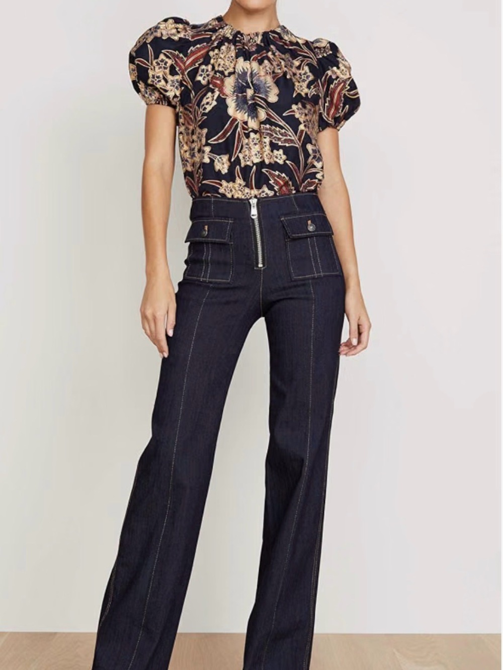 cinq a sept Dark Blue Wide-Leg Jeans with Front Flap Pockets